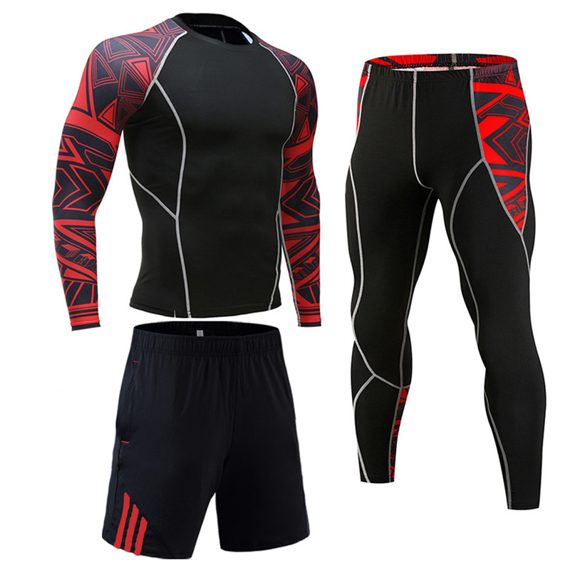 Vêtements pour hommes compression chemise rashguard kit manches longues haut  pour homme fitness entraînement sous vêtement thermique base Fitness  vêtements