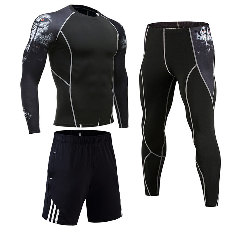 Man Compression Sports Suit Quick drying Perspiration Fitness Training MMA  Kit rashguard Male Sportswear Jogging Running Clothes,Men sportswear
