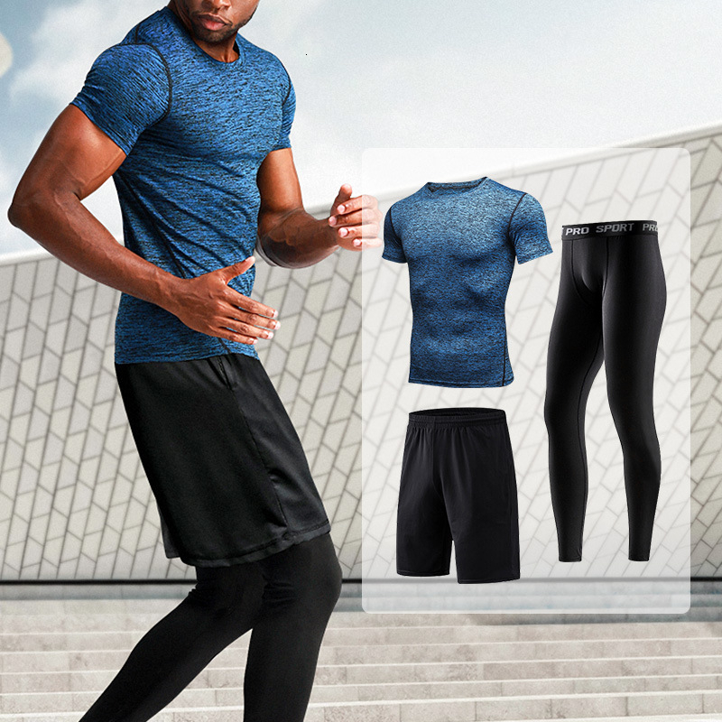 Men's Sportswear Compression Sport Suit Male Fitness Gym Sports Set Elastic Sportwear Basketball Workout Running Sports Clothes