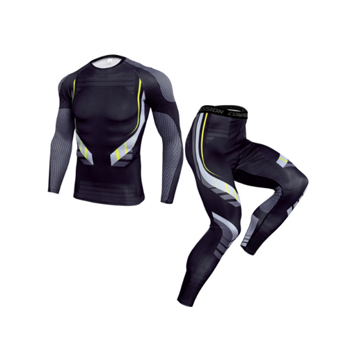 Mens Sport Running Set Compression T-Shirt + Pants Skin-Tight Long Sleeves Fitness Rashguard MMA Training Clothes Gym Yoga Suits